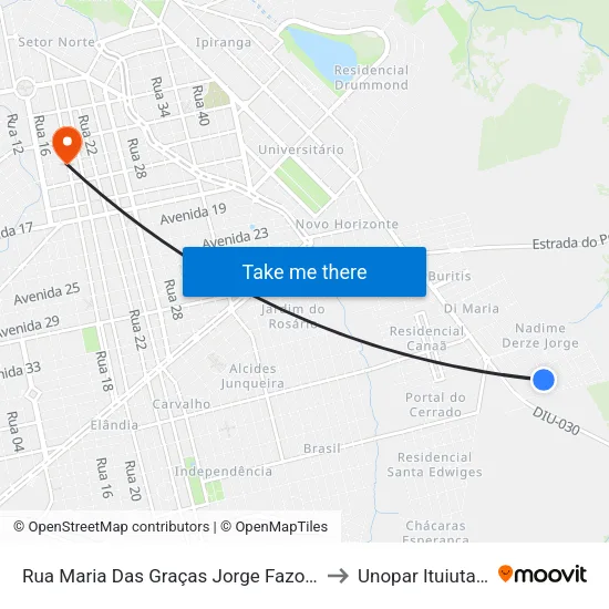 Rua Maria Das Graças Jorge Fazolino to Unopar Ituiutaba map