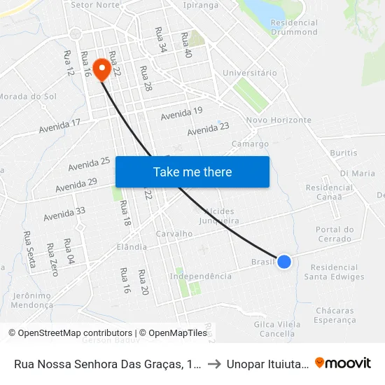 Rua Nossa Senhora Das Graças, 1598 to Unopar Ituiutaba map