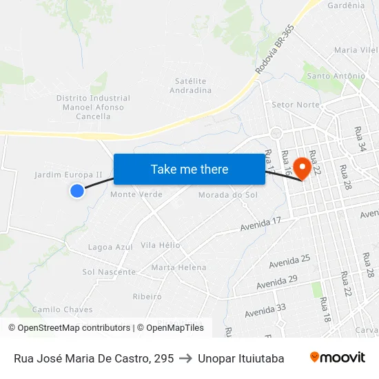 Rua José Maria De Castro, 295 to Unopar Ituiutaba map