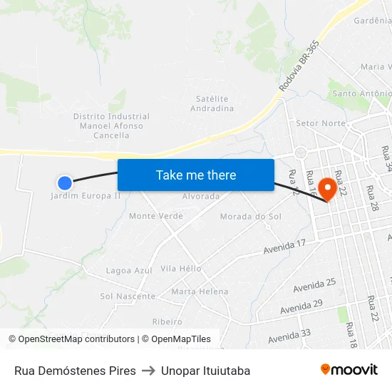 Rua Demóstenes Pires to Unopar Ituiutaba map