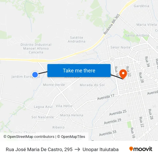 Rua José Maria De Castro, 295 to Unopar Ituiutaba map