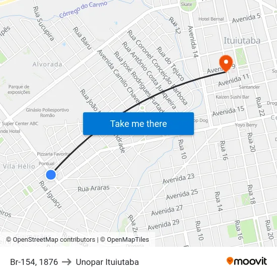 Br-154, 1876 to Unopar Ituiutaba map