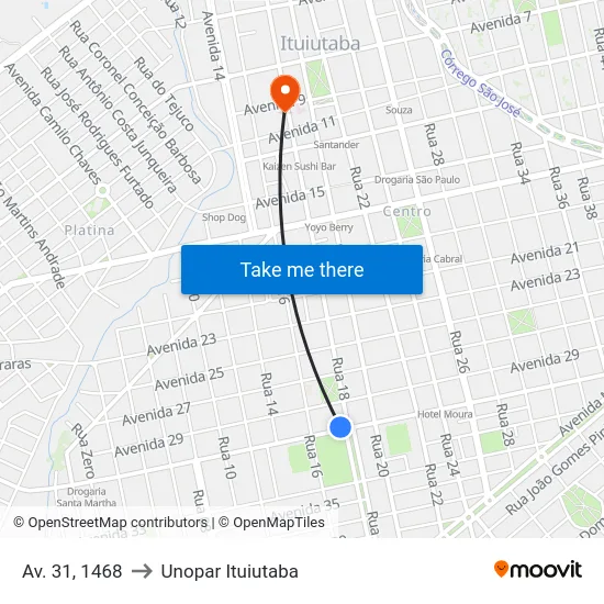 Av. 31, 1468 to Unopar Ituiutaba map