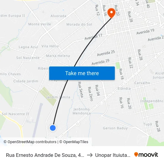 Rua Ernesto Andrade De Souza, 485 to Unopar Ituiutaba map