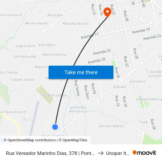 Rua Vereador Marinho Dias, 378 | Ponto Final Do Novo Tempo to Unopar Ituiutaba map