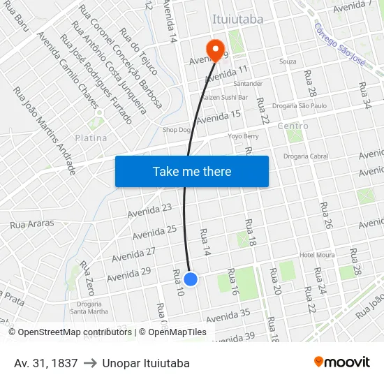Av. 31, 1837 to Unopar Ituiutaba map