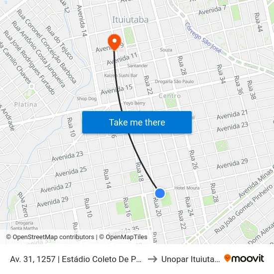 Av. 31, 1257 | Estádio Coleto De Paula to Unopar Ituiutaba map