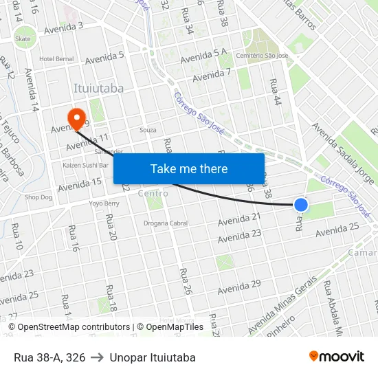 Rua 38-A, 326 to Unopar Ituiutaba map