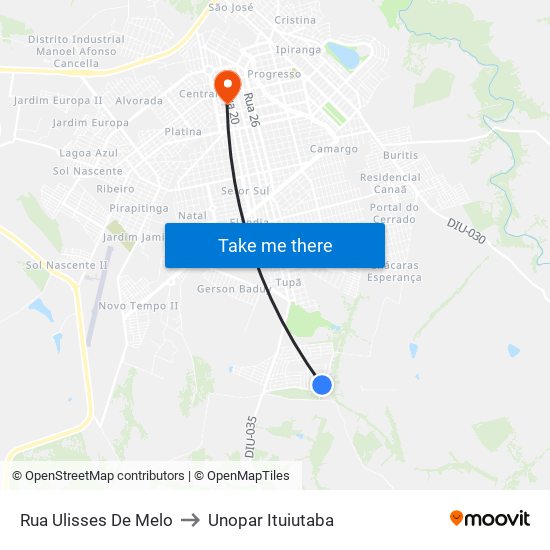 Rua Ulisses De Melo to Unopar Ituiutaba map