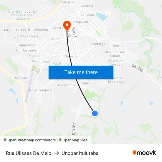 Rua Ulisses De Melo to Unopar Ituiutaba map