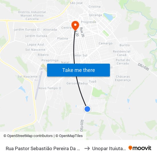 Rua Pastor Sebastião Pereira Da Silva to Unopar Ituiutaba map