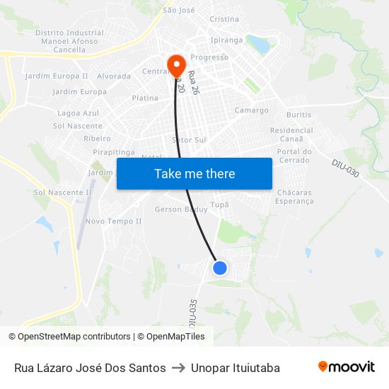 Rua Lázaro José Dos Santos to Unopar Ituiutaba map