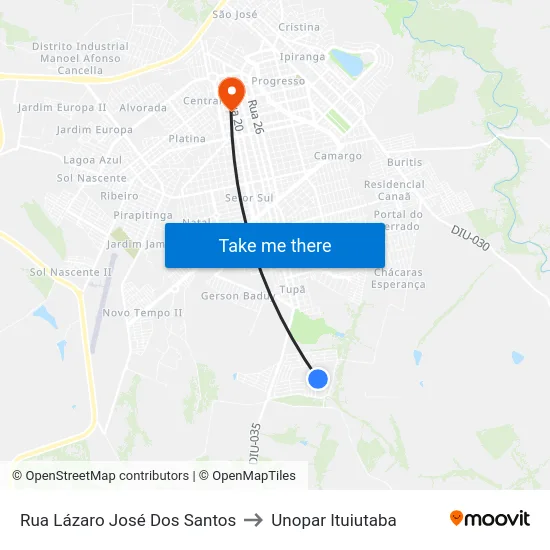 Rua Lázaro José Dos Santos to Unopar Ituiutaba map