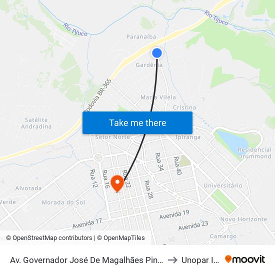 Av. Governador José De Magalhães Pinto, 115 | Chevrolet Autoclã to Unopar Ituiutaba map