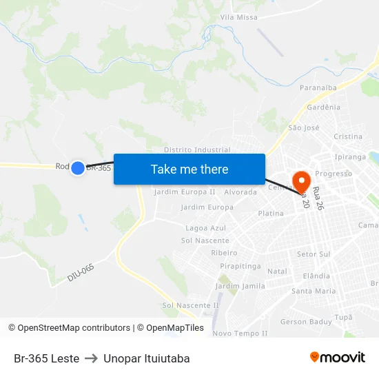 Br-365 Leste to Unopar Ituiutaba map