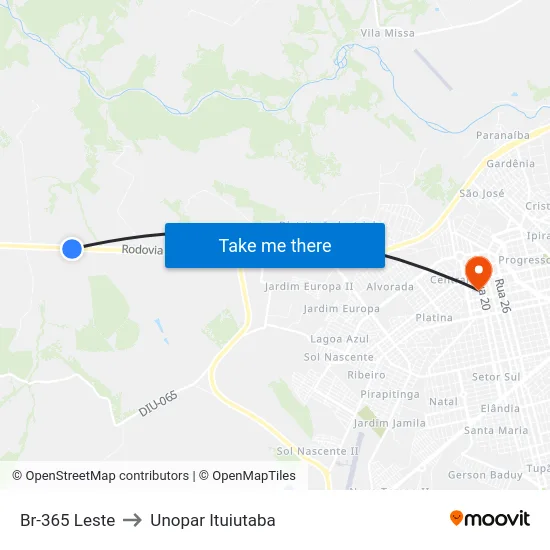 Br-365 Leste to Unopar Ituiutaba map