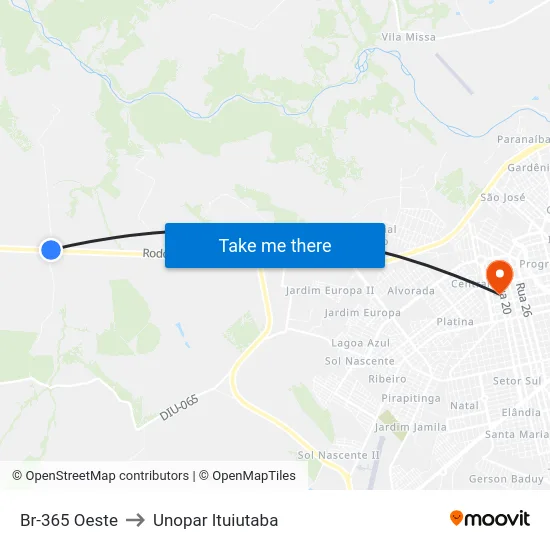 Br-365 Oeste to Unopar Ituiutaba map