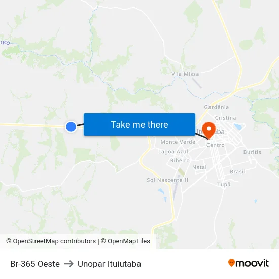 Br-365 Oeste to Unopar Ituiutaba map