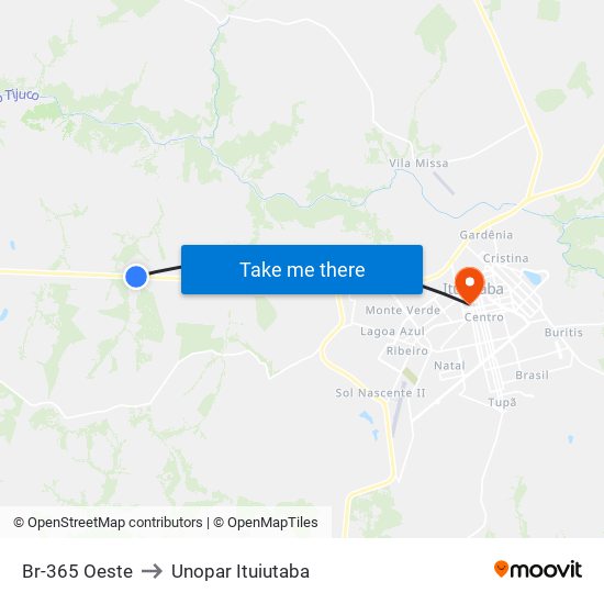 Br-365 Oeste to Unopar Ituiutaba map