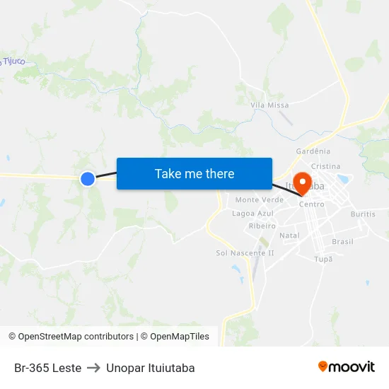 Br-365 Leste to Unopar Ituiutaba map