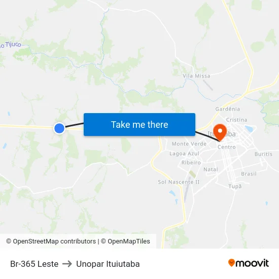 Br-365 Leste to Unopar Ituiutaba map