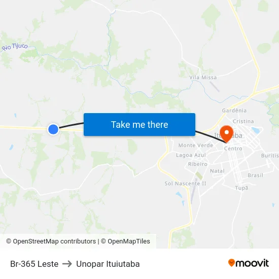 Br-365 Leste to Unopar Ituiutaba map