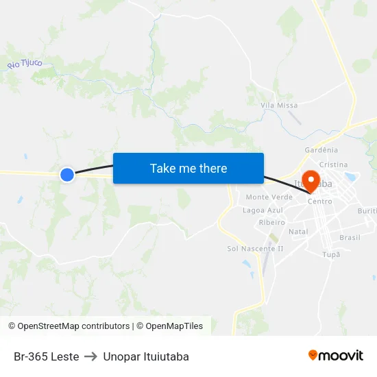 Br-365 Leste to Unopar Ituiutaba map