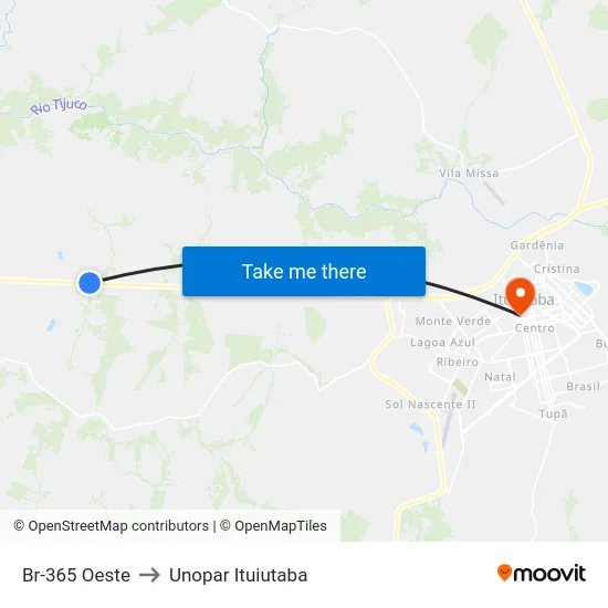 Br-365 Oeste to Unopar Ituiutaba map