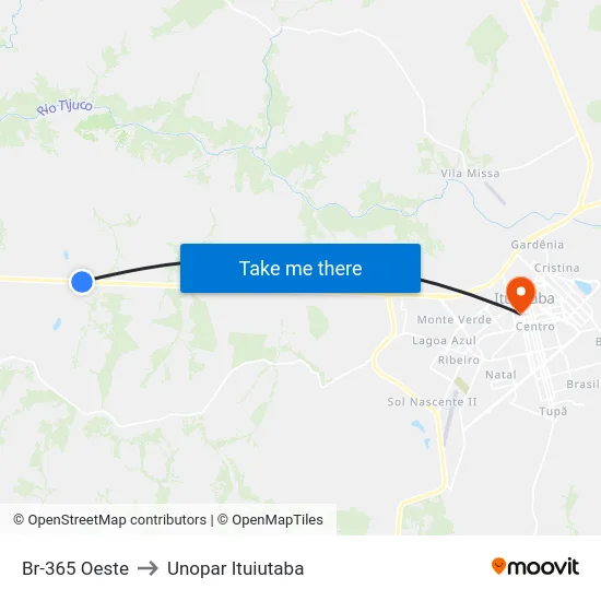 Br-365 Oeste to Unopar Ituiutaba map