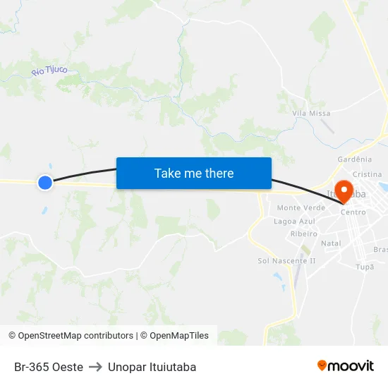 Br-365 Oeste to Unopar Ituiutaba map