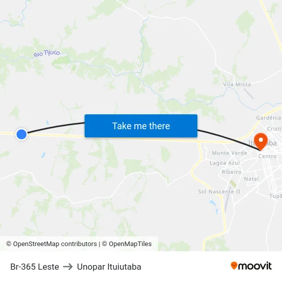 Br-365 Leste to Unopar Ituiutaba map
