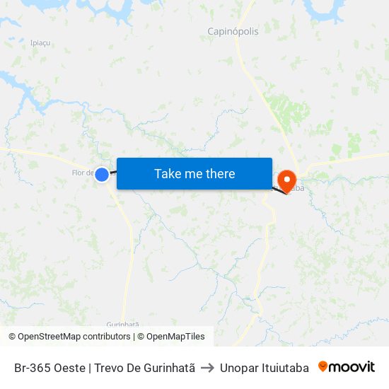 Br-365 Oeste | Trevo De Gurinhatã to Unopar Ituiutaba map