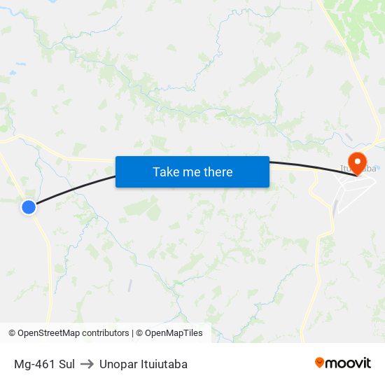 Mg-461 Sul to Unopar Ituiutaba map