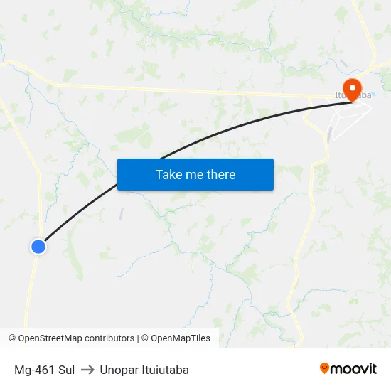Mg-461 Sul to Unopar Ituiutaba map