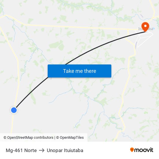 Mg-461 Norte to Unopar Ituiutaba map