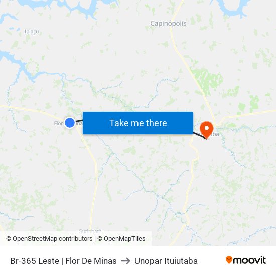 Br-365 Leste | Flor De Minas to Unopar Ituiutaba map