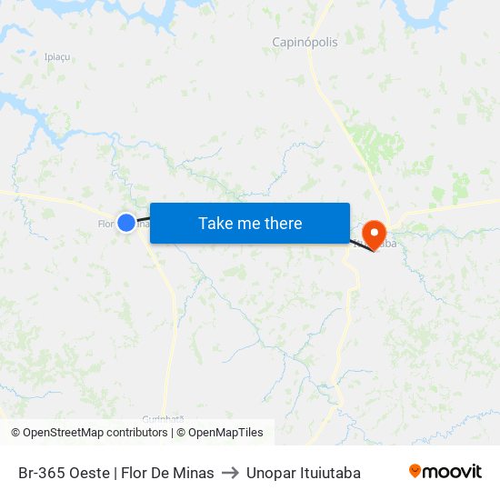 Br-365 Oeste | Flor De Minas to Unopar Ituiutaba map