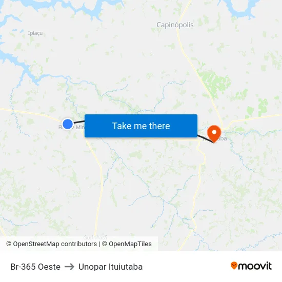 Br-365 Oeste to Unopar Ituiutaba map