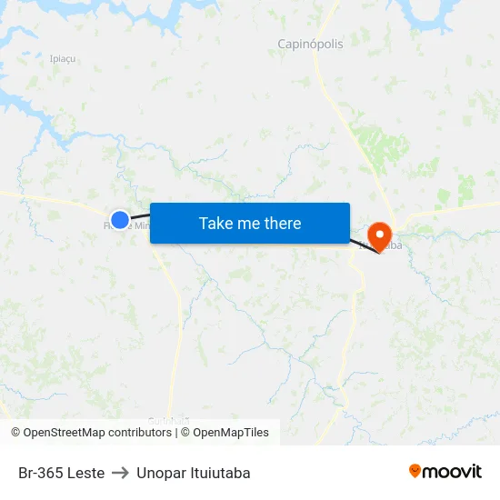 Br-365 Leste to Unopar Ituiutaba map