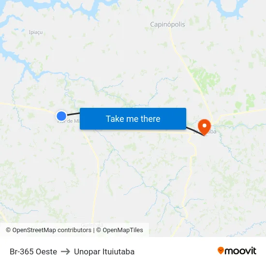 Br-365 Oeste to Unopar Ituiutaba map