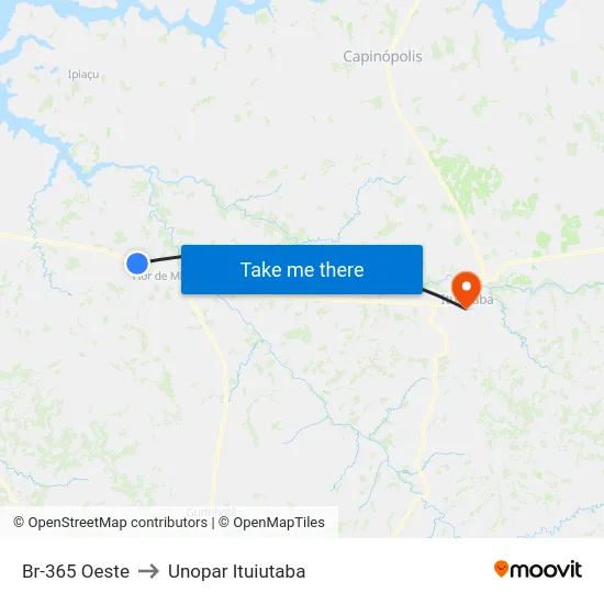Br-365 Oeste to Unopar Ituiutaba map