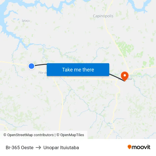 Br-365 Oeste to Unopar Ituiutaba map