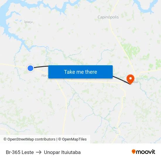 Br-365 Leste to Unopar Ituiutaba map