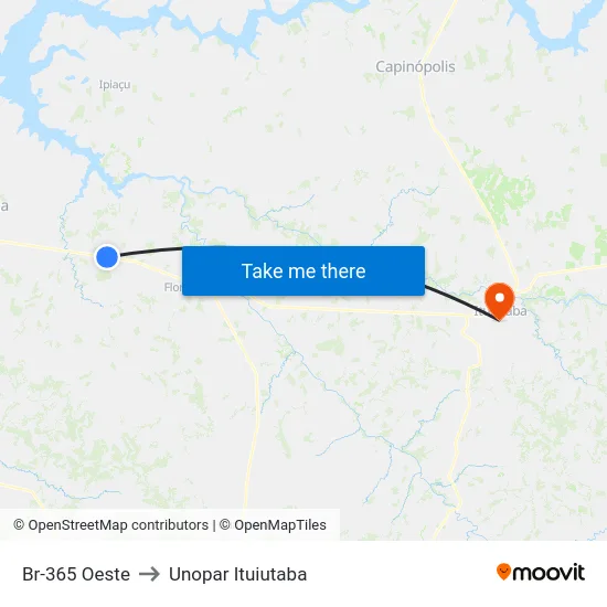 Br-365 Oeste to Unopar Ituiutaba map
