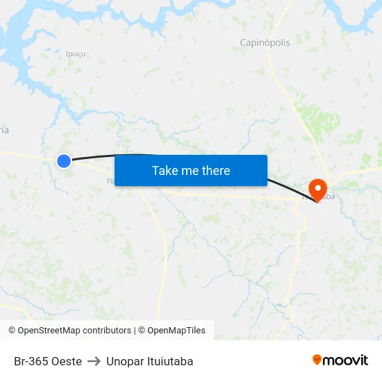 Br-365 Oeste to Unopar Ituiutaba map
