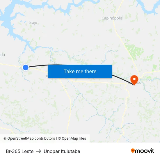 Br-365 Leste to Unopar Ituiutaba map