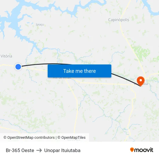 Br-365 Oeste to Unopar Ituiutaba map