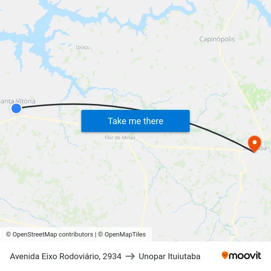 Avenida Eixo Rodoviário, 2934 to Unopar Ituiutaba map