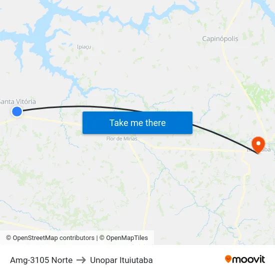 Amg-3105 Norte to Unopar Ituiutaba map