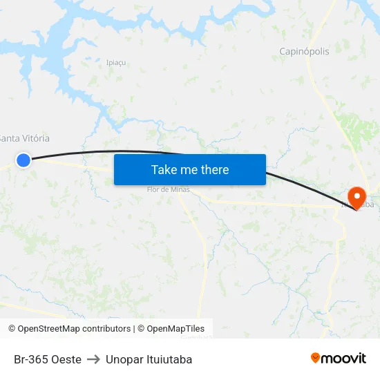 Br-365 Oeste to Unopar Ituiutaba map